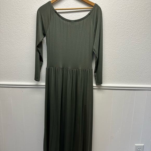 NWOT, Lascana Sz 8 Olive Green On Or Off Shoulder Dress With Pockets & Ruching - Picture 7 of 16
